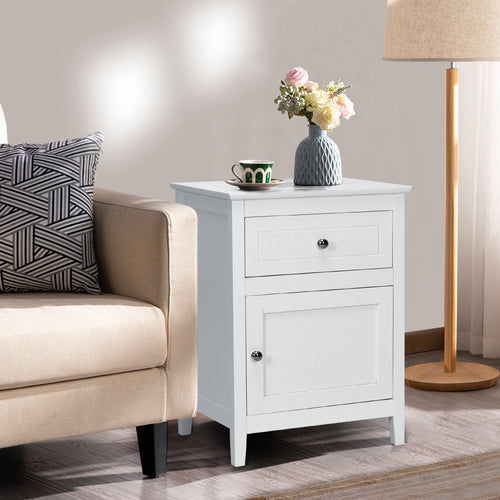 2-Tier Accent Table with Spacious Tabletop, White