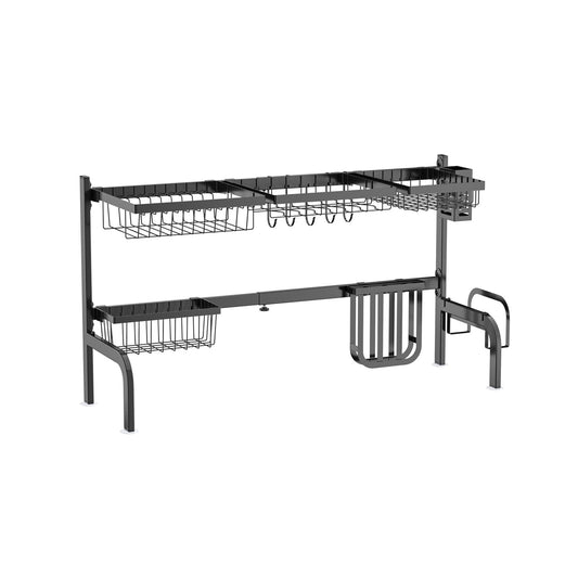 2 Tier Adjustable Over Sink Dish Drying Rack with 8 Hooks, Black Dish Racks   at Gallery Canada