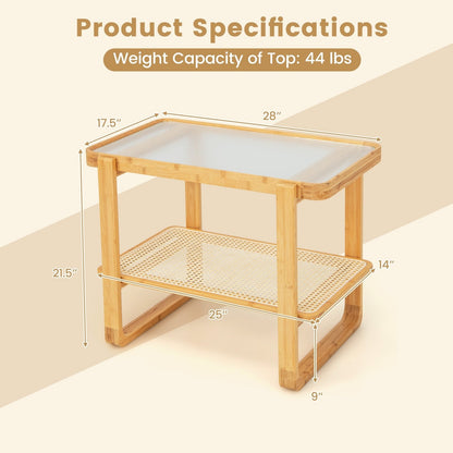 2-tier Bamboo Side Table with Glass Top, Natural End & Side Tables   at Gallery Canada