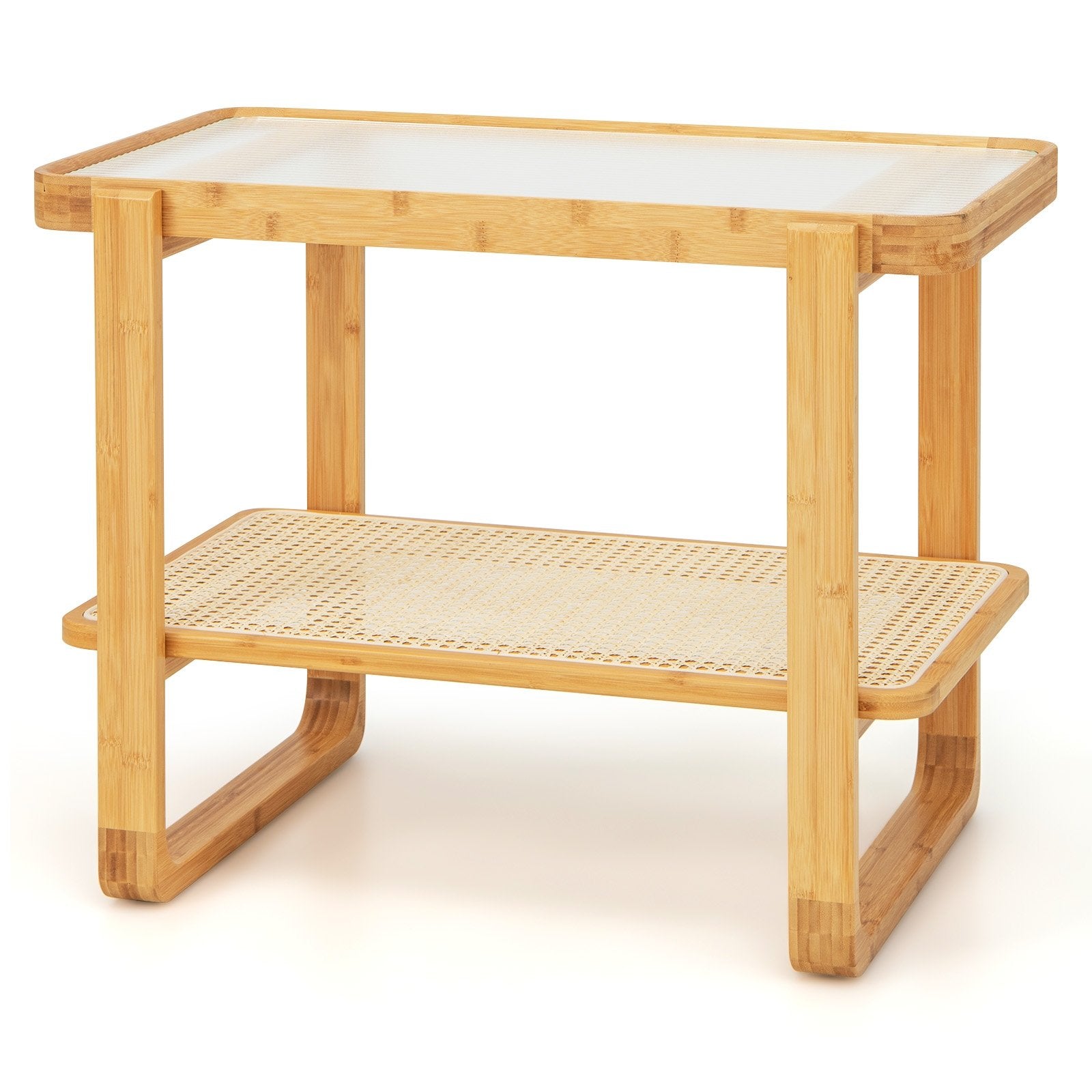 2-tier Bamboo Side Table with Glass Top, Natural End & Side Tables   at Gallery Canada