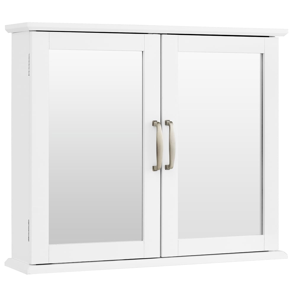 2-Tier Bathroom Wall-Mounted Mirror Storage Cabinet with Handles, White Wall Cabinets   at Gallery Canada