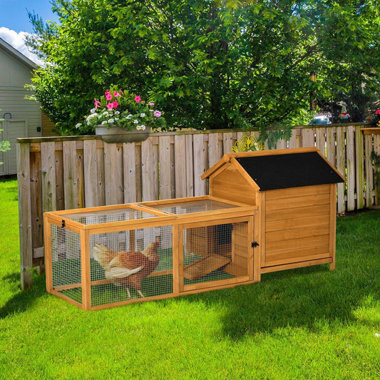 2-Tier Chicken Coop, Wooden Hen House, Poultry Habitat Outdoor Backyard with Removable Tray, Nesting Box, Outside Run, Ramp, 71"x36"x31" Chicken Coops Yellow  at Gallery Canada