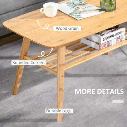 2 Tier Coffee Table Bamboo Tea Table with Storage Shelf Sleek Rectangle Desk Wood Grain Living Room Home Furniture 39.25" x 19.75" x 19.75" Coffee Tables   at Gallery Canada