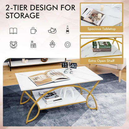 2-Tier Coffee Table Gold Rectangle for Living Room, White Coffee Tables   at Gallery Canada