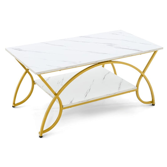 2-Tier Coffee Table Gold Rectangle for Living Room, White Coffee Tables   at Gallery Canada