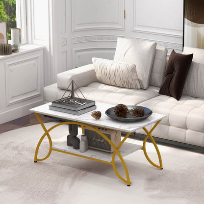 2-Tier Coffee Table Gold Rectangle for Living Room, White Coffee Tables   at Gallery Canada