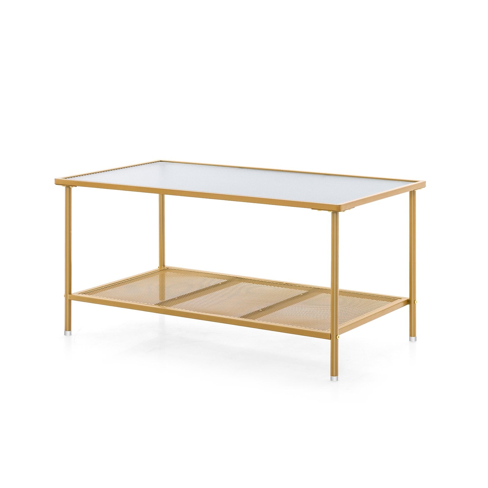 2-Tier Coffee Table with Shelf Center Tea Table with Tempered Glass Top, Golden Coffee Tables   at Gallery Canada