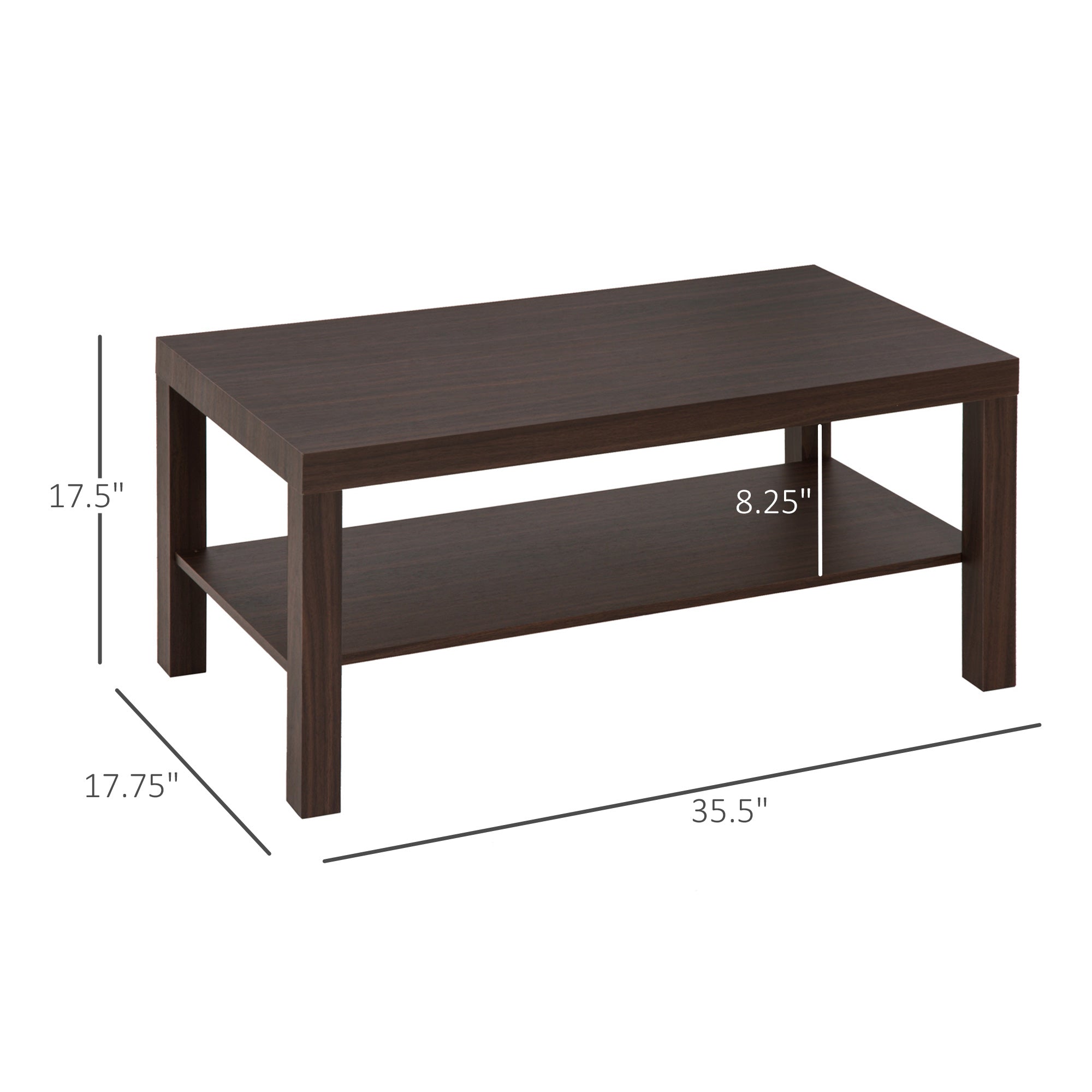 2 Tier Coffee Table with Storage Shelf, Rectangular Center Table for Living Room, Home Office Furniture Walnut Coffee Tables   at Gallery Canada