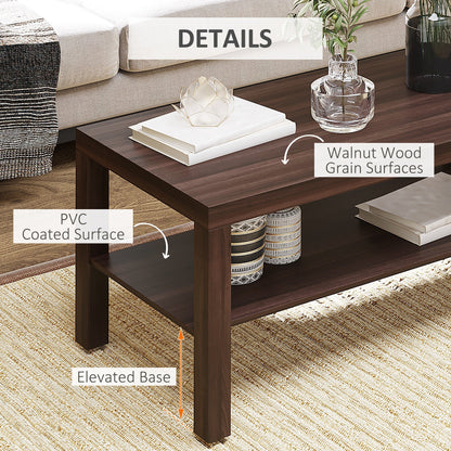 2 Tier Coffee Table with Storage Shelf, Rectangular Center Table for Living Room, Home Office Furniture Walnut Coffee Tables   at Gallery Canada