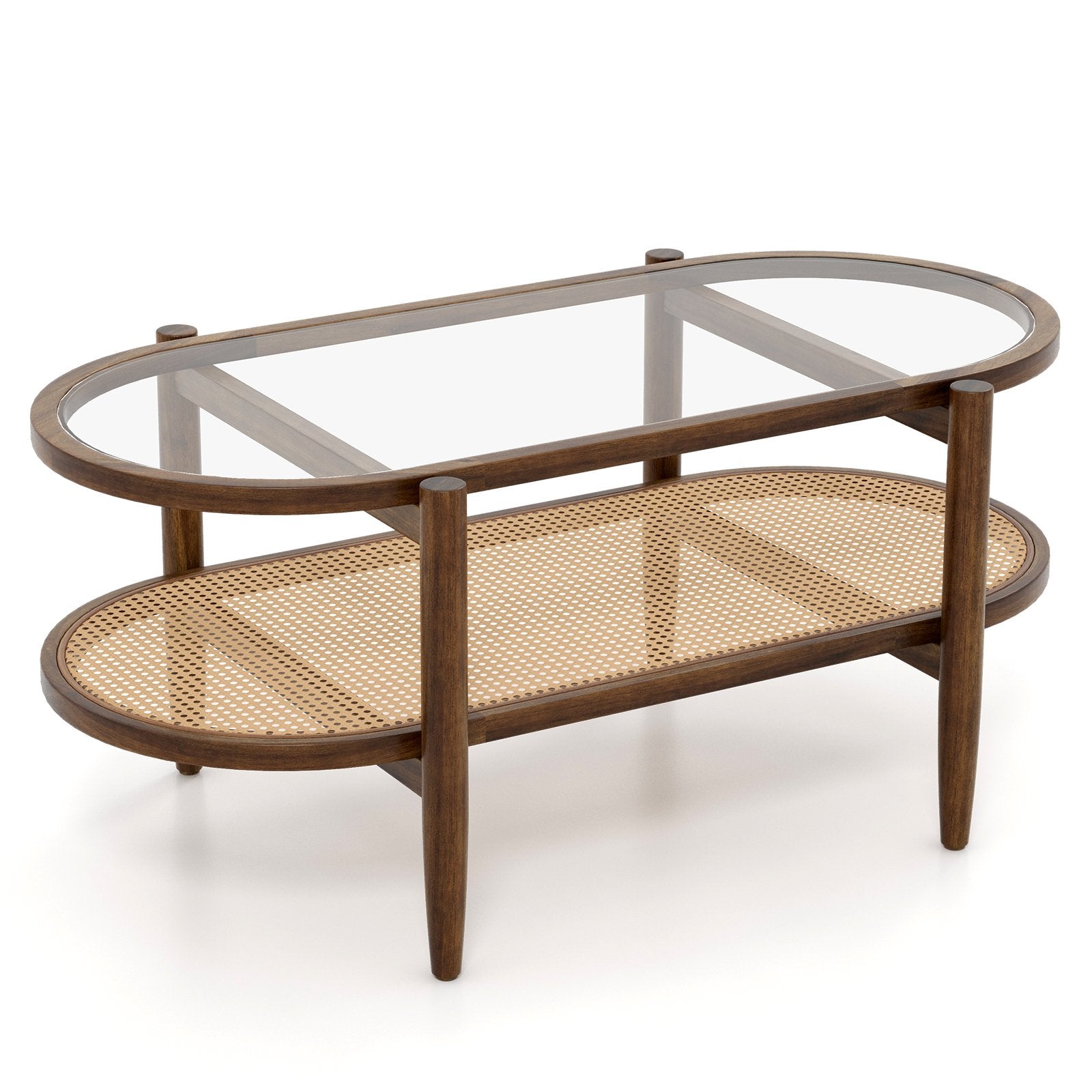 2-Tier Coffee Table with Tempered Glass Tabletop and Acacia Wood Frame, Natural Coffee Tables   at Gallery Canada