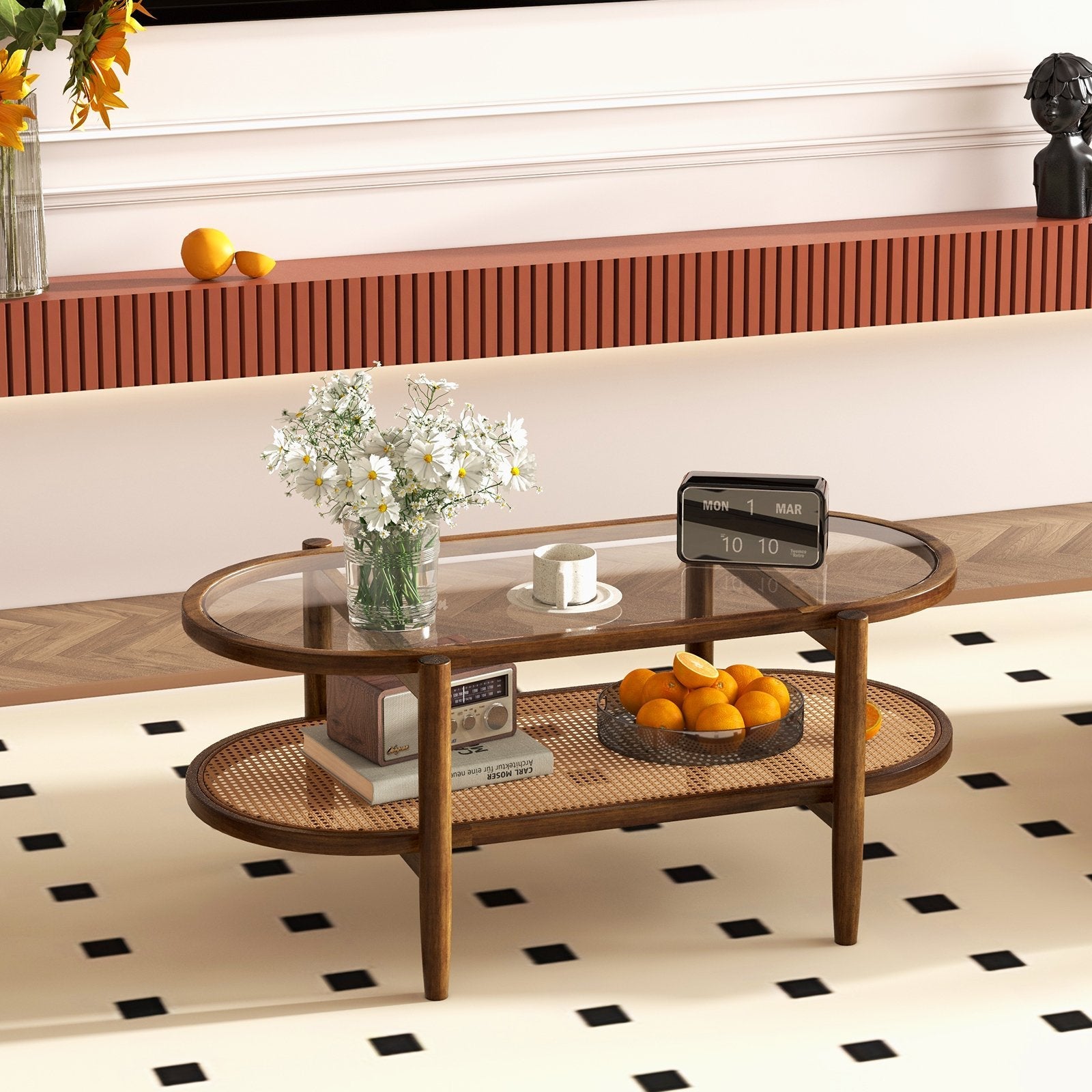 2-Tier Coffee Table with Tempered Glass Tabletop and Acacia Wood Frame, Natural Coffee Tables   at Gallery Canada