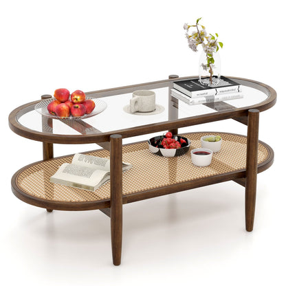 2-Tier Coffee Table with Tempered Glass Tabletop and Acacia Wood Frame, Natural Coffee Tables   at Gallery Canada