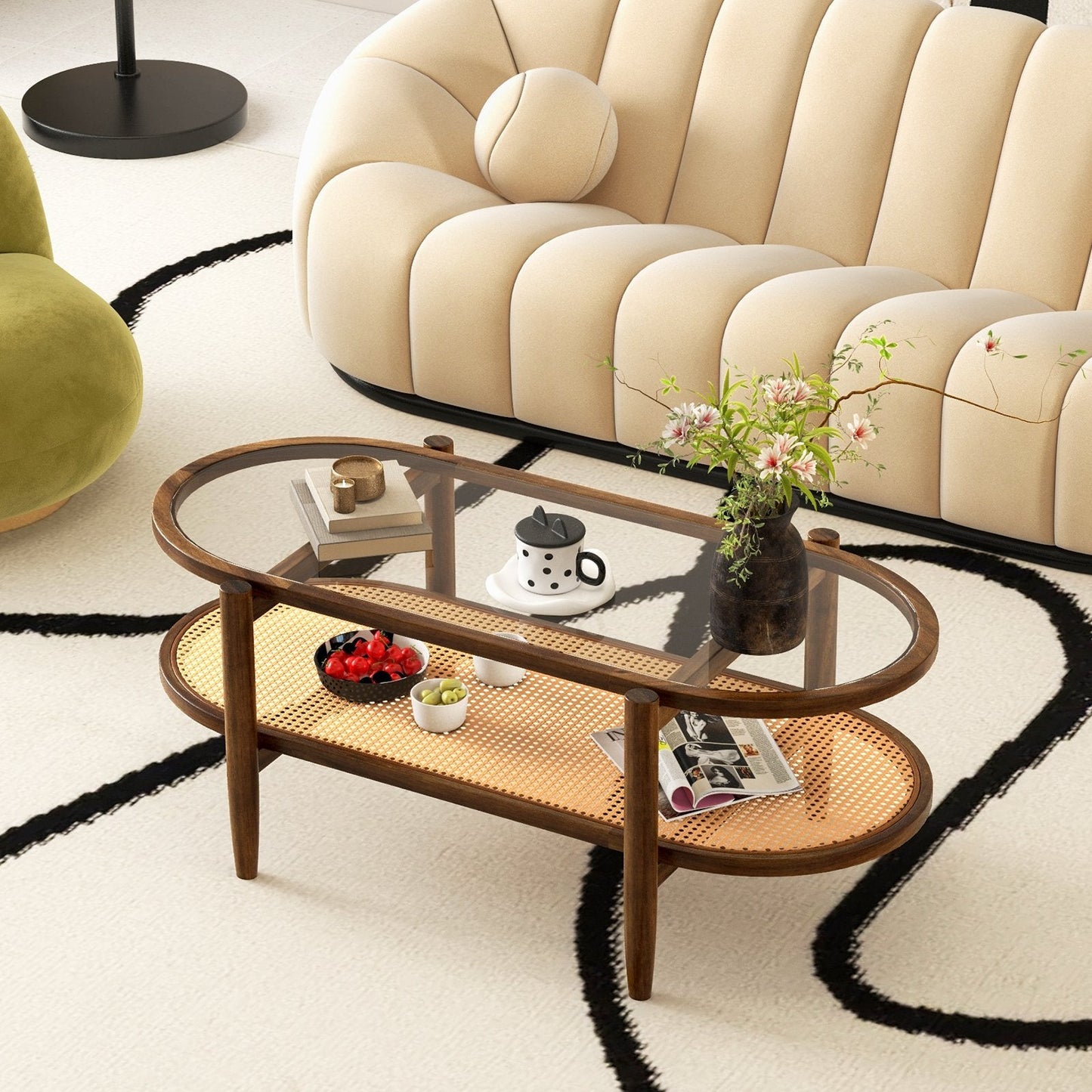 2-Tier Coffee Table with Tempered Glass Tabletop and Acacia Wood Frame, Natural Coffee Tables   at Gallery Canada