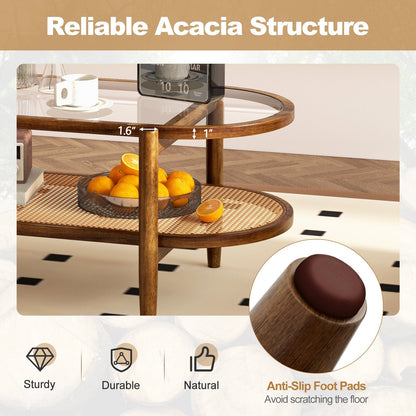 2-Tier Coffee Table with Tempered Glass Tabletop and Acacia Wood Frame, Natural Coffee Tables   at Gallery Canada