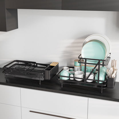 2-Tier Collapsible Dish Rack with Removable Drip Tray, Black Dish Racks   at Gallery Canada