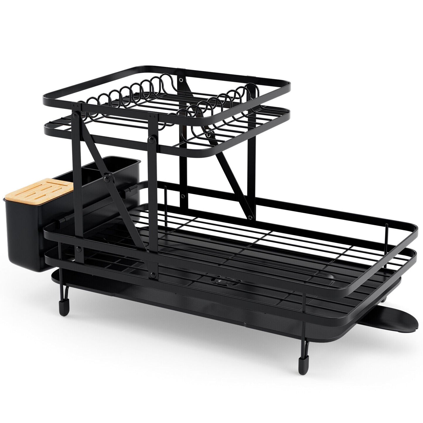 2-Tier Collapsible Dish Rack with Removable Drip Tray, Black Dish Racks   at Gallery Canada