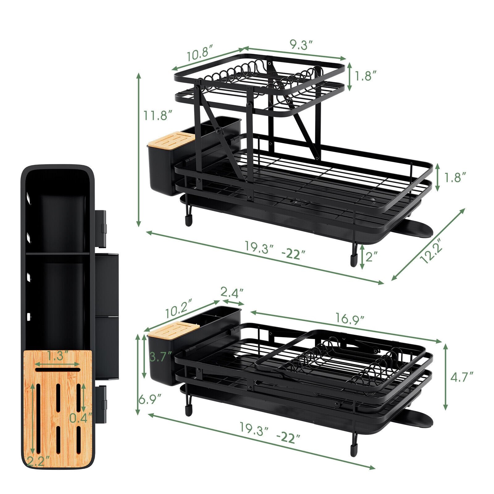 2-Tier Collapsible Dish Rack with Removable Drip Tray, Black Dish Racks   at Gallery Canada