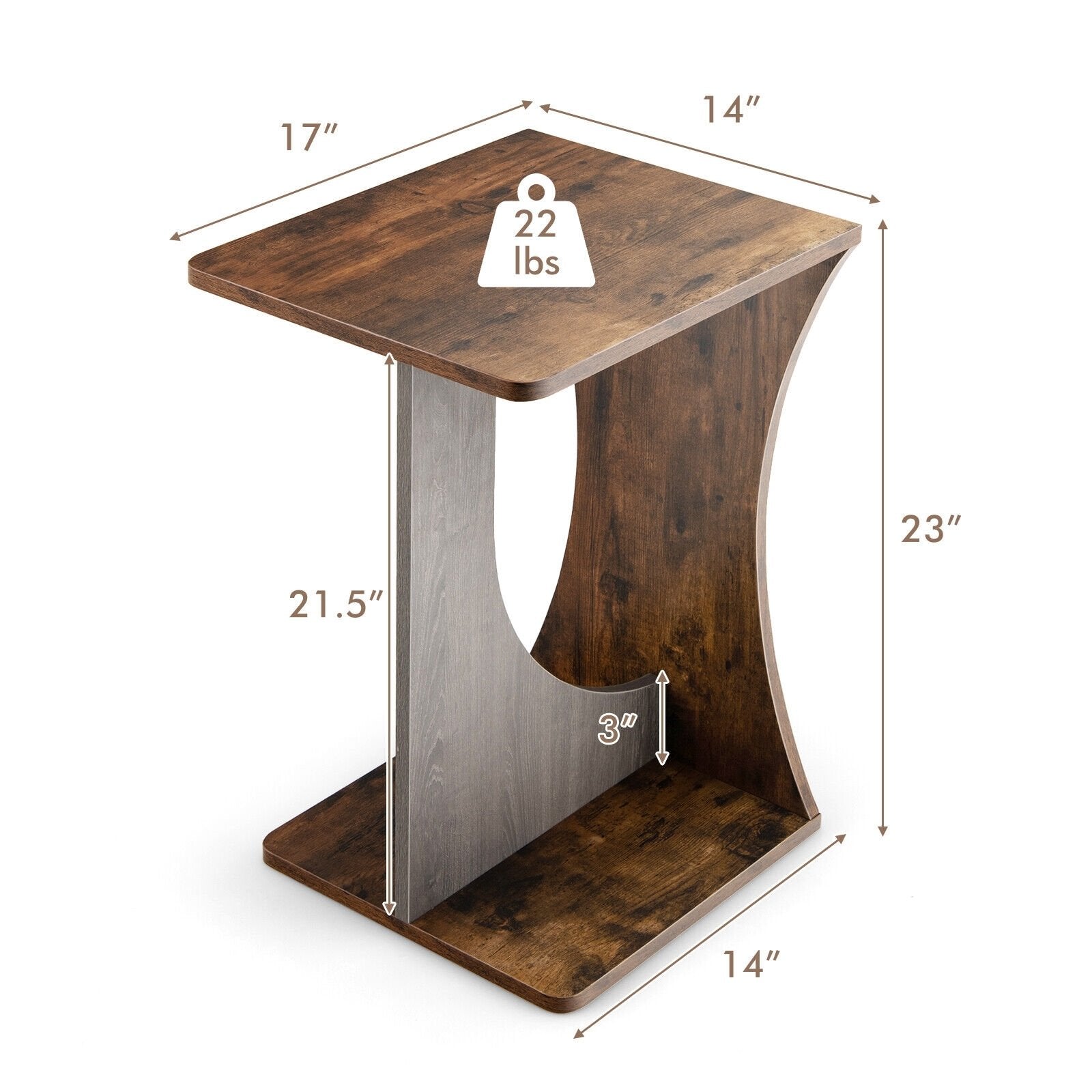 2-Tier Compact C-shape Sofa Side Table, Rustic Brown End & Side Tables   at Gallery Canada