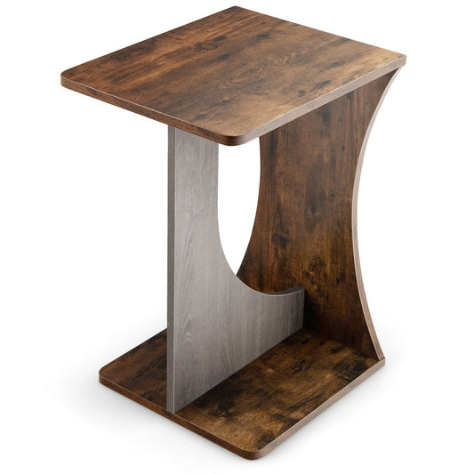 2-Tier Compact C-shape Sofa Side Table, Rustic Brown End & Side Tables   at Gallery Canada