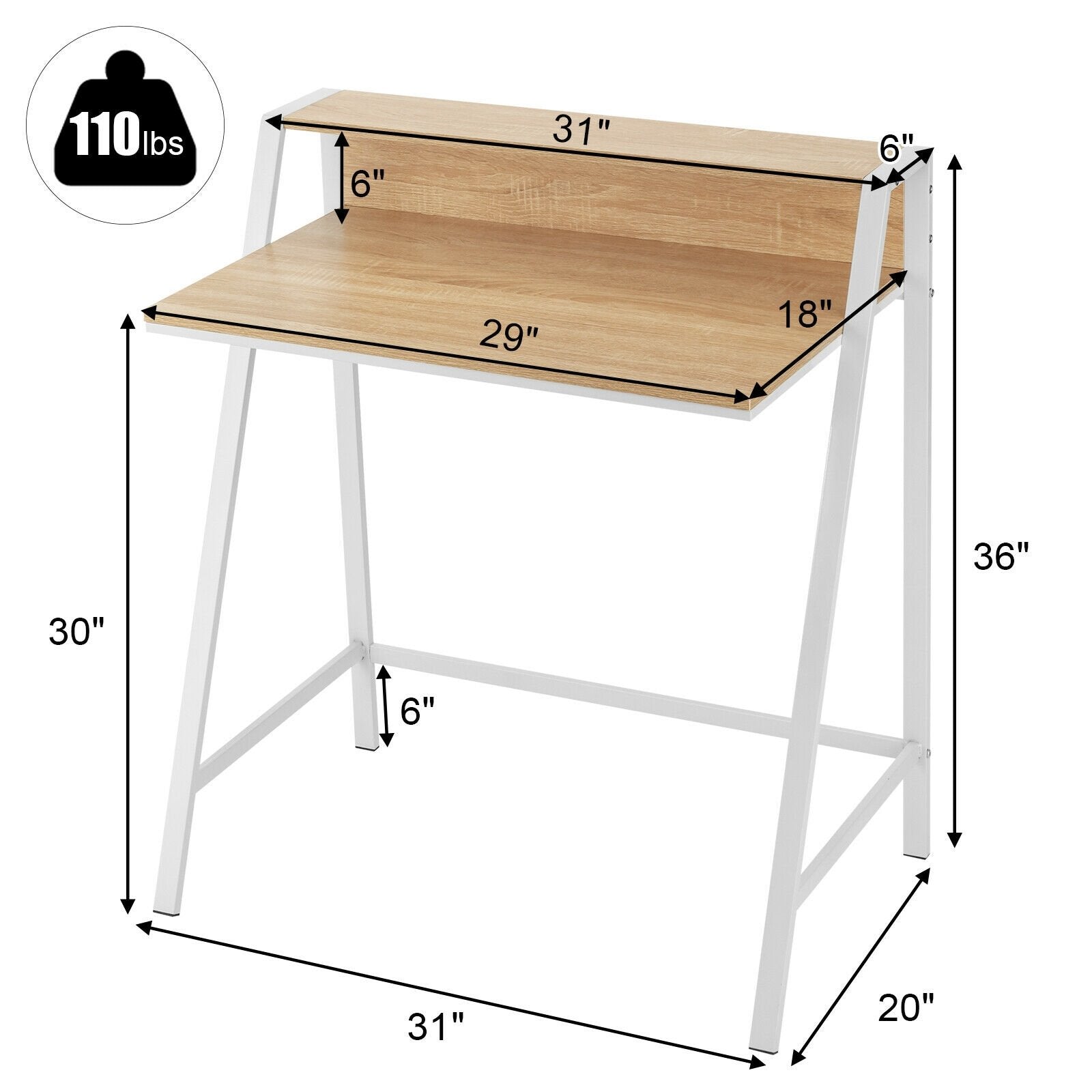 2 Tier Computer Desk PC Laptop Table Study Writing Home Office Workstation New, Natural Writing Desks   at Gallery Canada