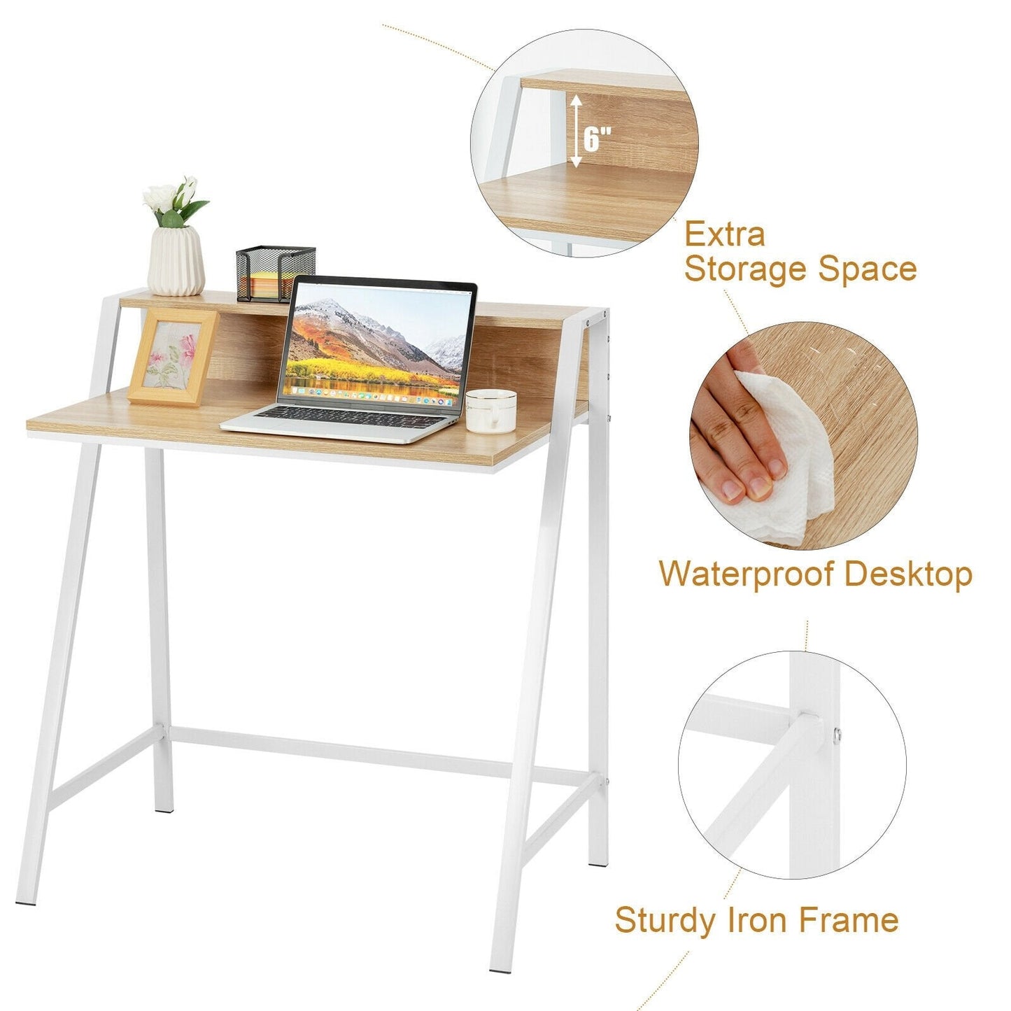 2 Tier Computer Desk PC Laptop Table Study Writing Home Office Workstation New, Natural Writing Desks   at Gallery Canada