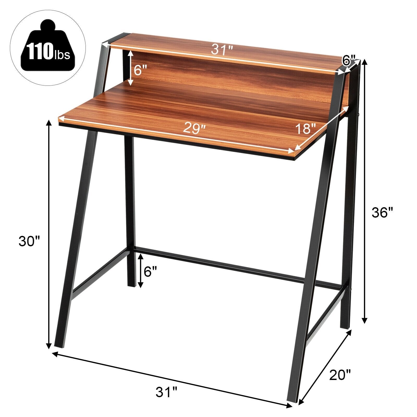 2 Tier Computer Desk PC Laptop Table Study Writing Home Office Workstation New, Walnut Writing Desks   at Gallery Canada