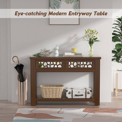 2-Tier Console Table with Drawers and Open Storage Shelf, Brown Console Tables   at Gallery Canada