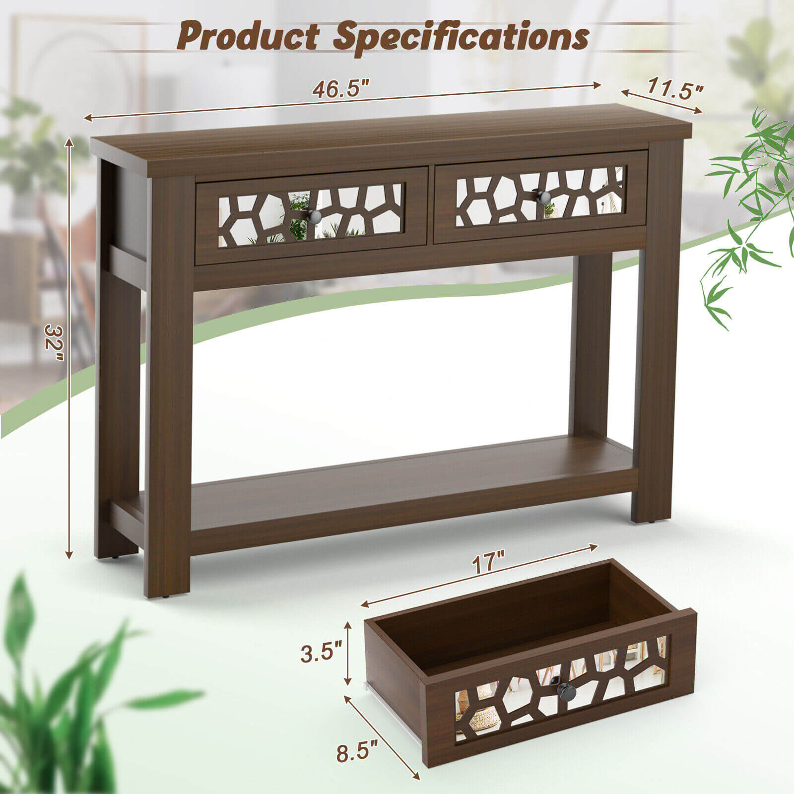 2-Tier Console Table with Drawers and Open Storage Shelf, Brown Console Tables   at Gallery Canada