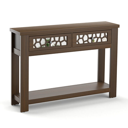 2-Tier Console Table with Drawers and Open Storage Shelf, Brown Console Tables   at Gallery Canada