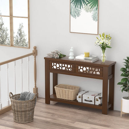 2-Tier Console Table with Drawers and Open Storage Shelf, Brown Console Tables   at Gallery Canada