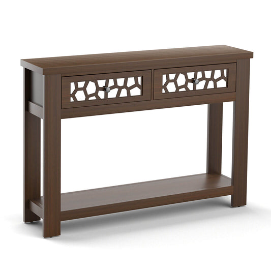 2-Tier Console Table with Drawers and Open Storage Shelf, Brown Console Tables   at Gallery Canada