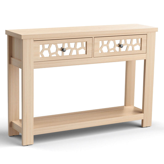 2-Tier Console Table with Drawers and Open Storage Shelf, Natural Console Tables   at Gallery Canada