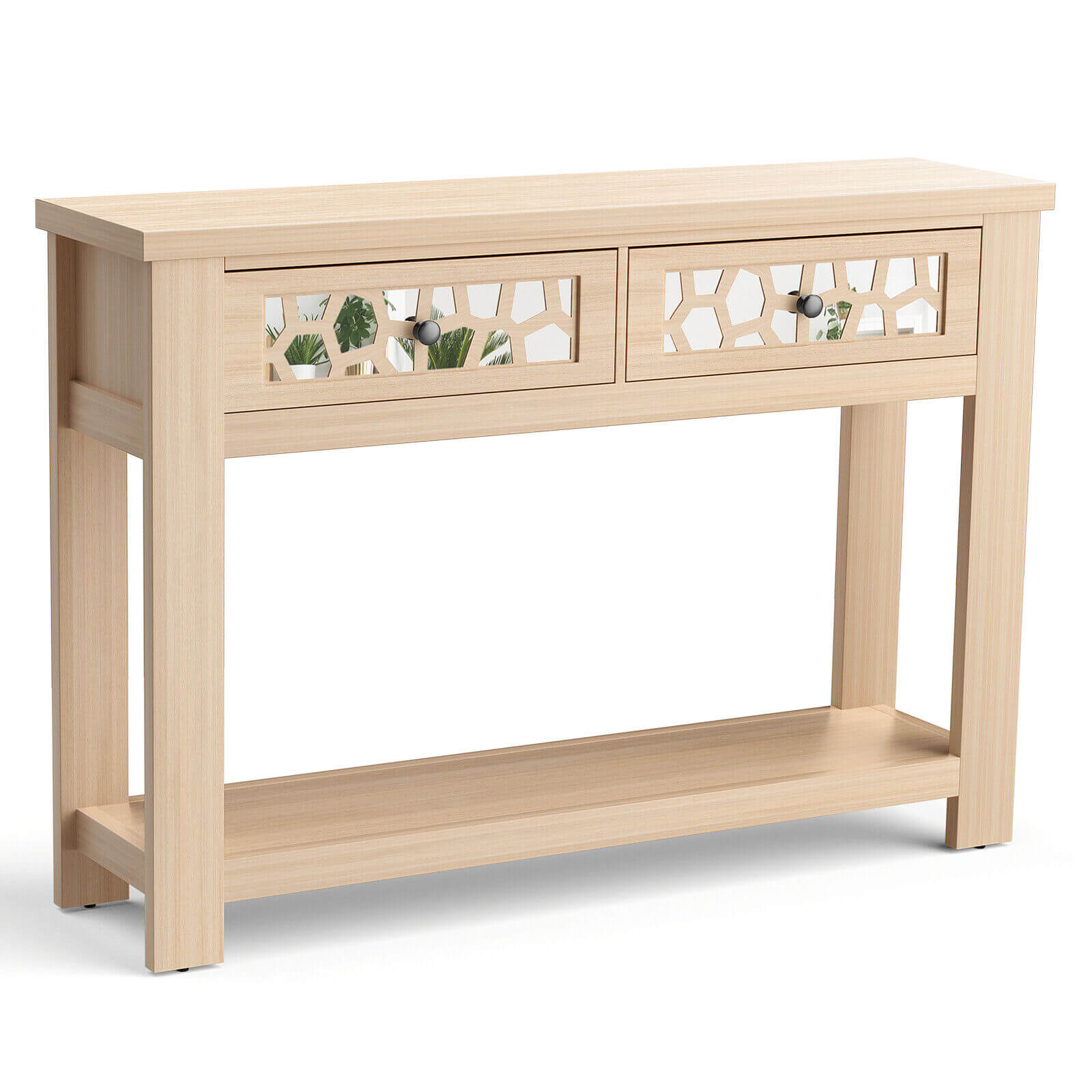 2-Tier Console Table with Drawers and Open Storage Shelf, Natural Console Tables   at Gallery Canada