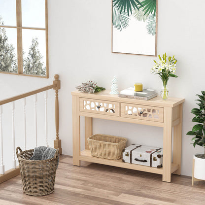 2-Tier Console Table with Drawers and Open Storage Shelf, Natural Console Tables   at Gallery Canada