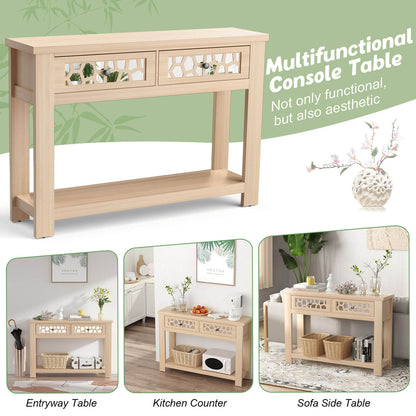 2-Tier Console Table with Drawers and Open Storage Shelf, Natural Console Tables   at Gallery Canada