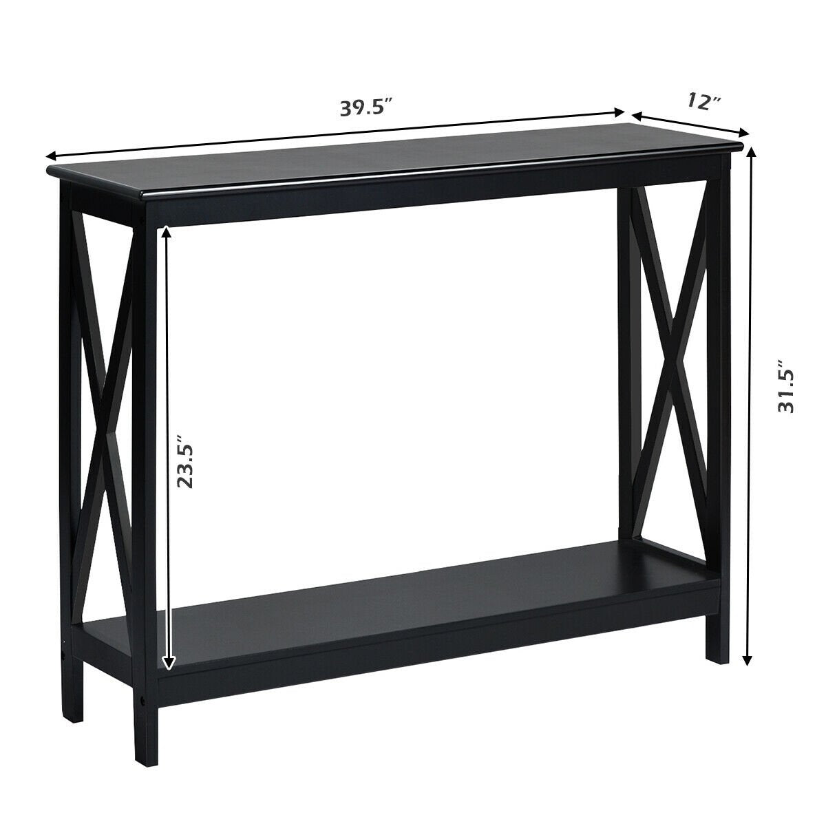 2-Tier Console X-Design Sofa Side Accent Table, Black Console Tables   at Gallery Canada