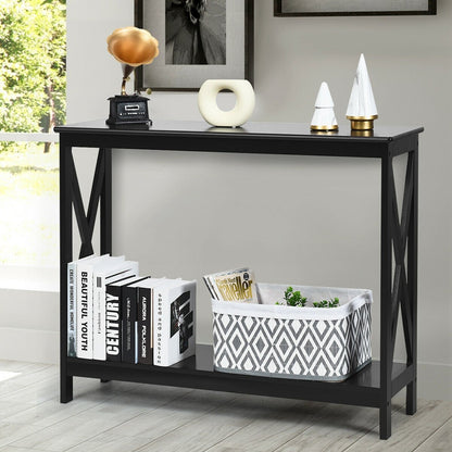 2-Tier Console X-Design Sofa Side Accent Table, Black Console Tables   at Gallery Canada