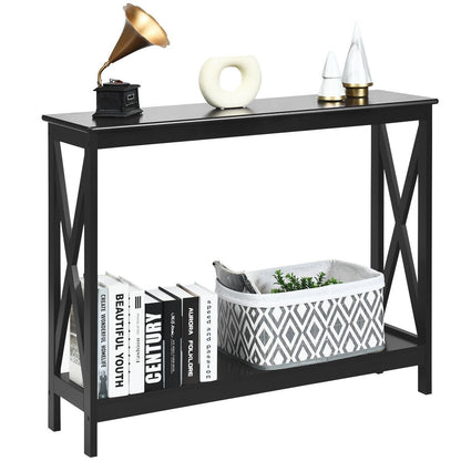 2-Tier Console X-Design Sofa Side Accent Table, Black Console Tables   at Gallery Canada