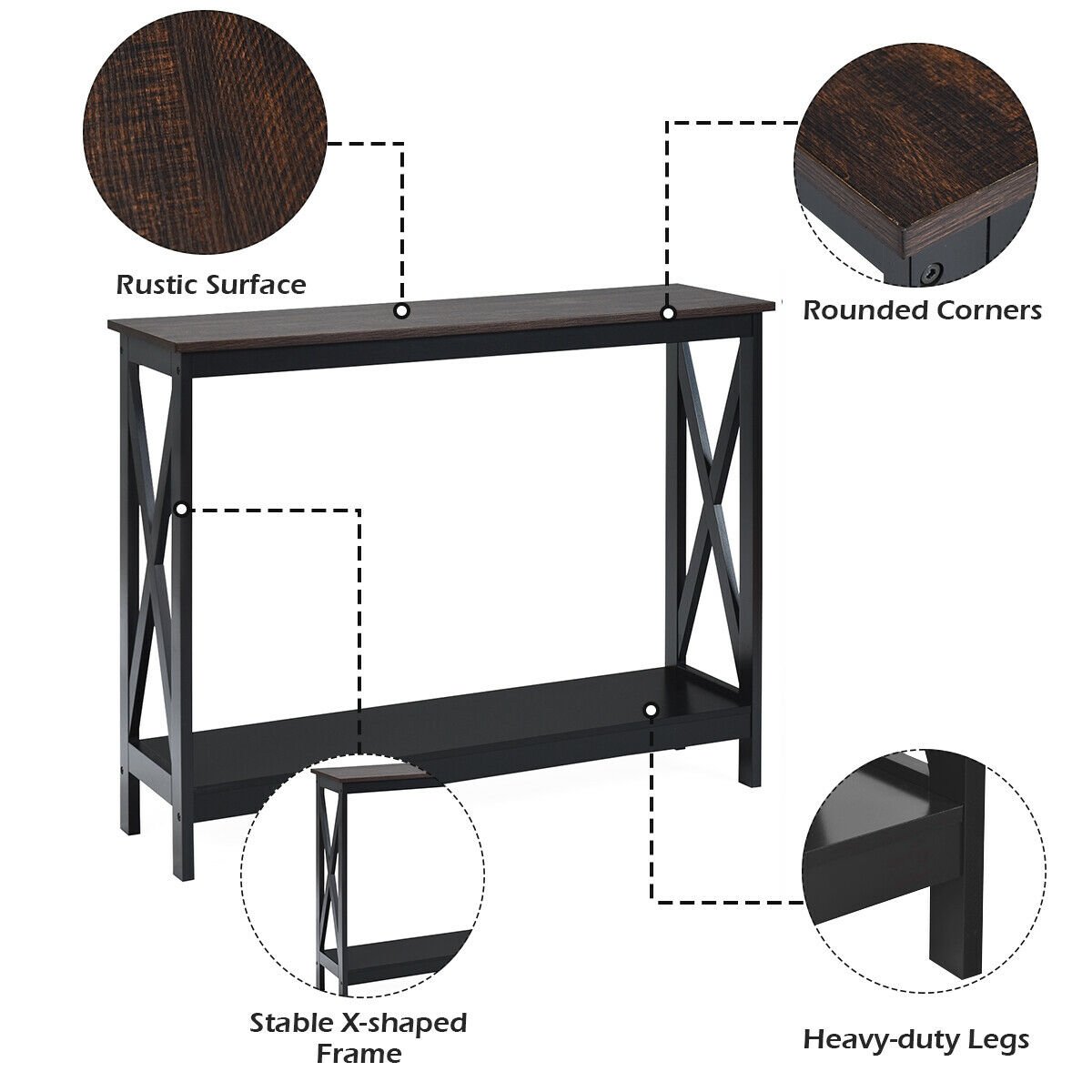 2-Tier Console X-Design Sofa Side Accent Table, Brown Console Tables   at Gallery Canada