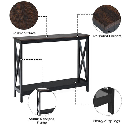 2-Tier Console X-Design Sofa Side Accent Table, Brown Console Tables   at Gallery Canada