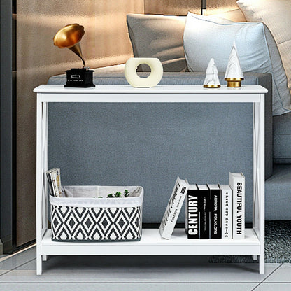 2-Tier Console X-Design Sofa Side Accent Table, White Console Tables   at Gallery Canada