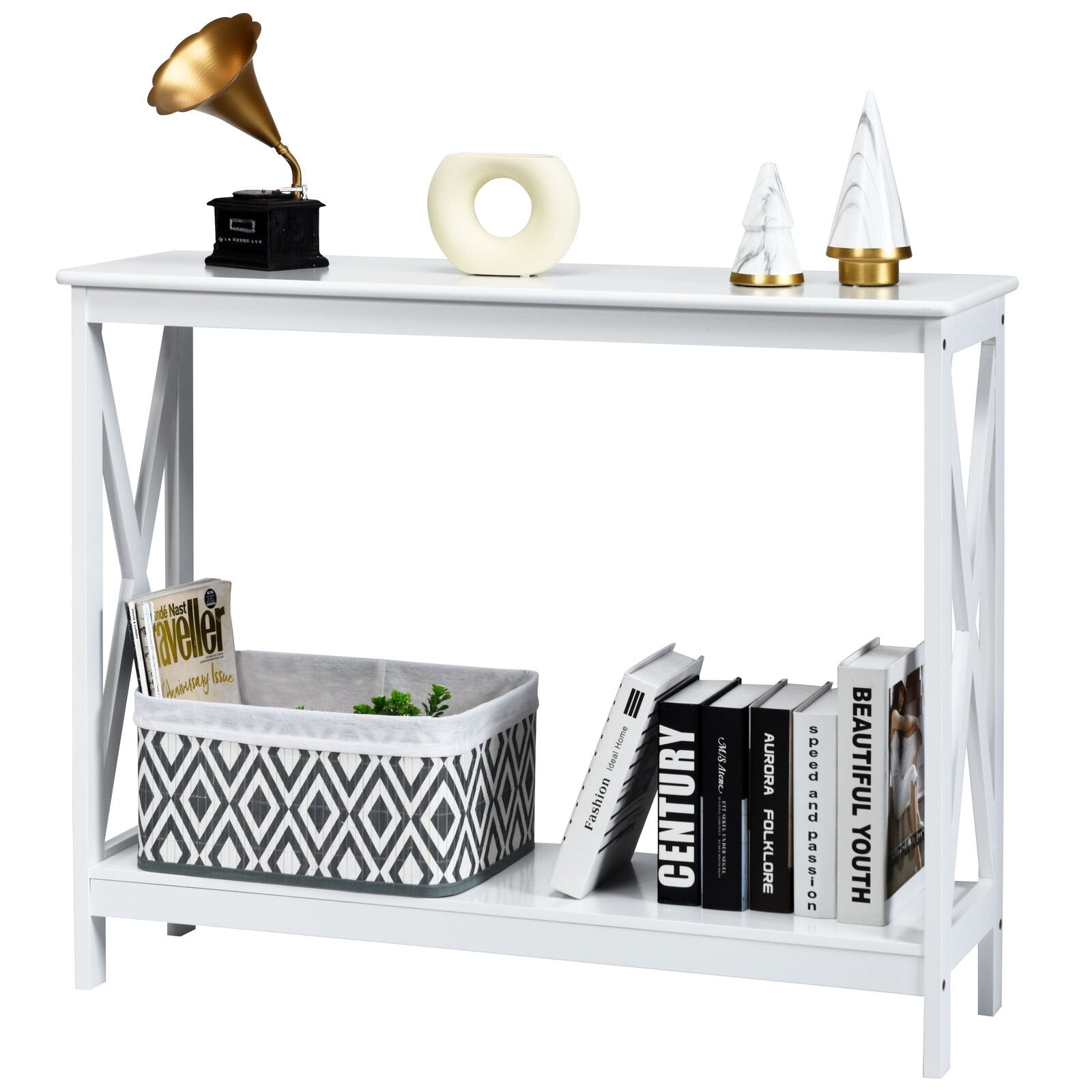 2-Tier Console X-Design Sofa Side Accent Table, White Console Tables   at Gallery Canada