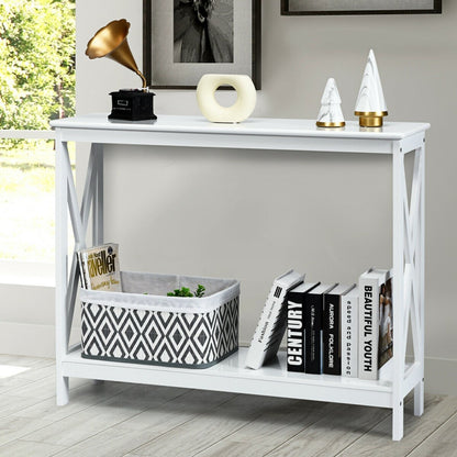 2-Tier Console X-Design Sofa Side Accent Table, White Console Tables   at Gallery Canada