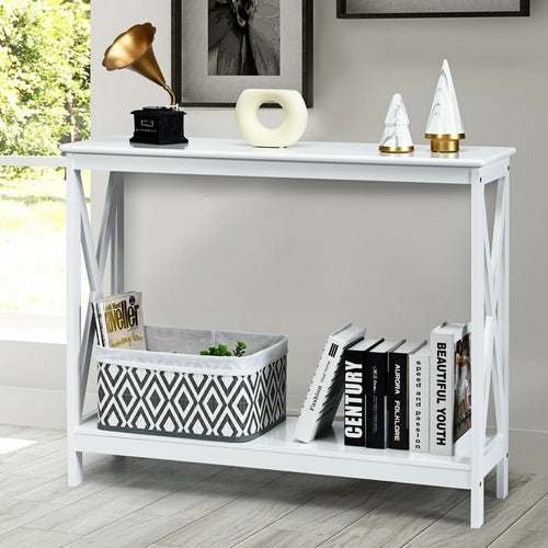 2-Tier Console X-Design Sofa Side Accent Table, White