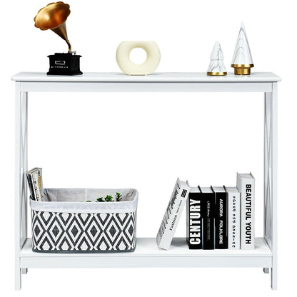 2-Tier Console X-Design Sofa Side Accent Table, White Console Tables   at Gallery Canada