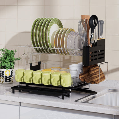 2-Tier Detachable Dish Drying Rack with Cutlery Holder, Black Dish Racks   at Gallery Canada