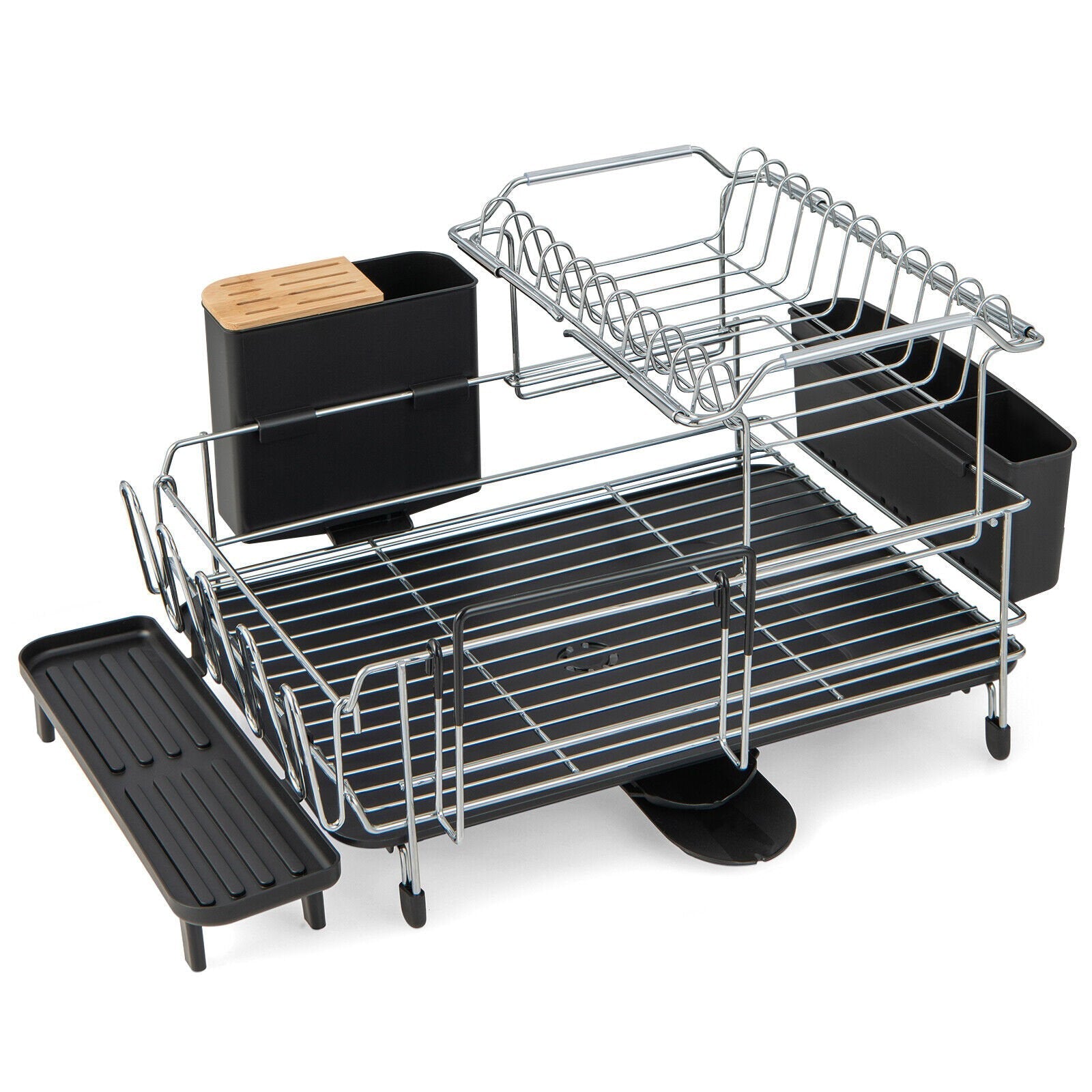 2-Tier Detachable Dish Drying Rack with Cutlery Holder, Black Dish Racks   at Gallery Canada