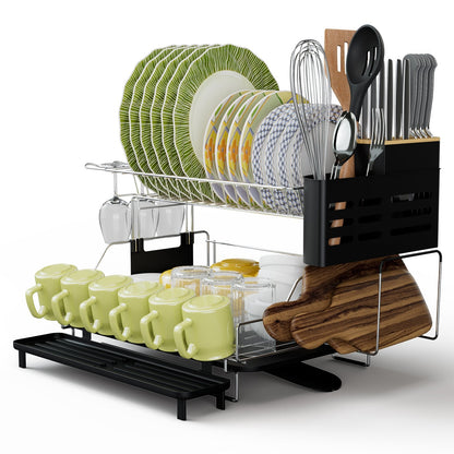 2-Tier Detachable Dish Drying Rack with Cutlery Holder, Black Dish Racks   at Gallery Canada