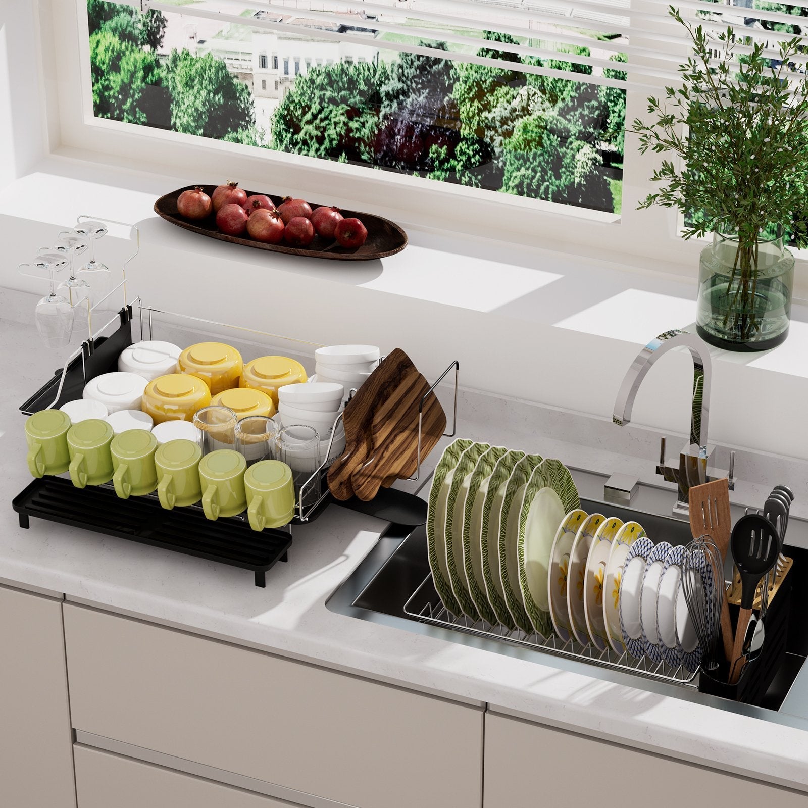 2-Tier Detachable Dish Drying Rack with Cutlery Holder, Black Dish Racks   at Gallery Canada