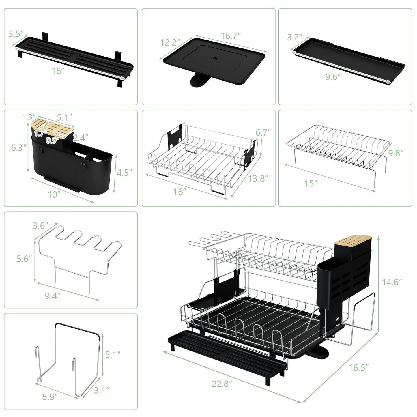 2-Tier Detachable Dish Drying Rack with Cutlery Holder, Black Dish Racks   at Gallery Canada